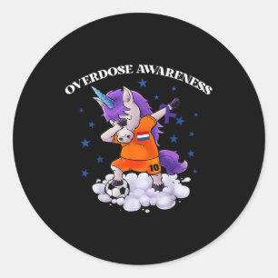 Overdose Awareness Dubbing Unicorn Purple Ribbon  Classic Round Sticker