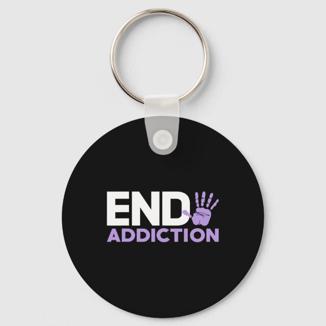 Overdose Awareness End Addiction Stop Hand Sign  Key Ring (Front)