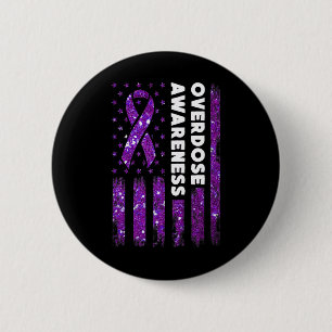 Overdose Awareness Flag Pruple Ribbon Addiction Re 6 Cm Round Badge