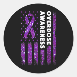 Overdose Awareness Flag Pruple Ribbon Addiction Re Classic Round Sticker