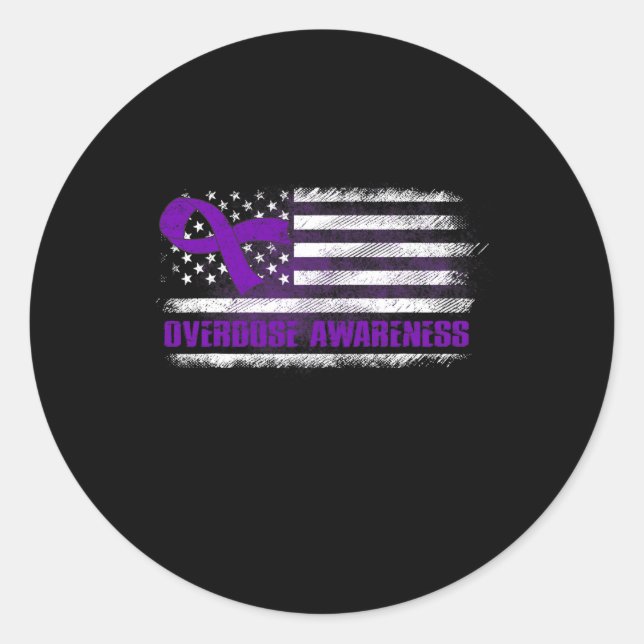 Overdose Awareness Flag Purple Ribbon Addiction Re Classic Round Sticker (Front)
