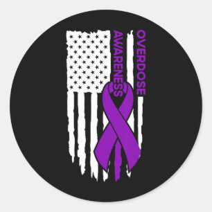Overdose Awareness Flag Purple Ribbon  Classic Round Sticker