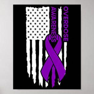 Overdose Awareness Flag Purple Ribbon Poster