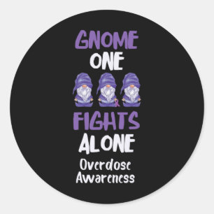 Overdose Awareness Gnome One Fights Alone Purple R Classic Round Sticker