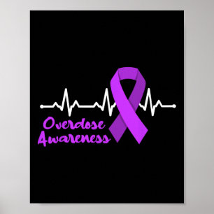 Overdose Awareness Heartbeat Purple Ribbon Opioid Poster
