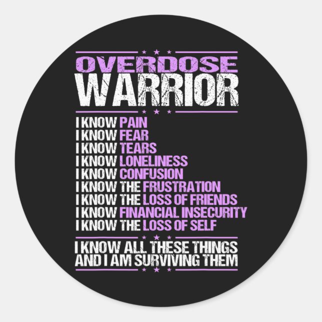 Overdose Awareness I Know Pain Survivor Purple Rib Classic Round Sticker (Front)