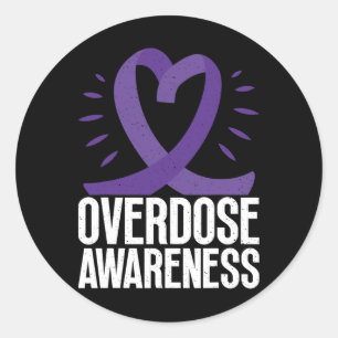 Overdose Awareness In Purple Ribbon For Drug Addic Classic Round Sticker