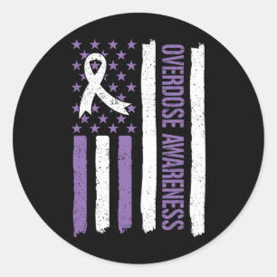 Overdose Awareness Month American Flag Ribbon 1 Classic Round Sticker