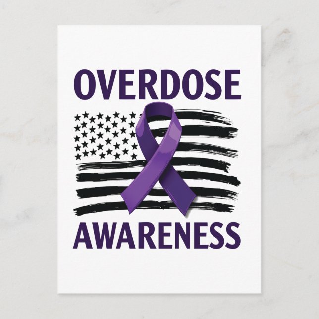 Overdose Awareness Month American Flag Ribbon Announcement Postcard (Front)