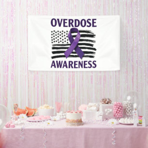 Overdose Awareness Month American Flag Ribbon Banner