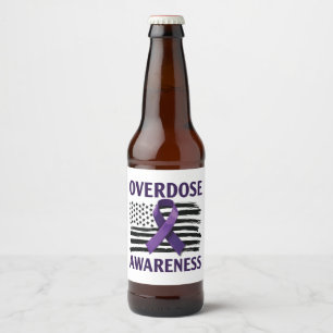 Overdose Awareness Month American Flag Ribbon Beer Bottle Label