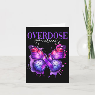 Overdose Awareness Month Purple Ribbon Butterfly Card