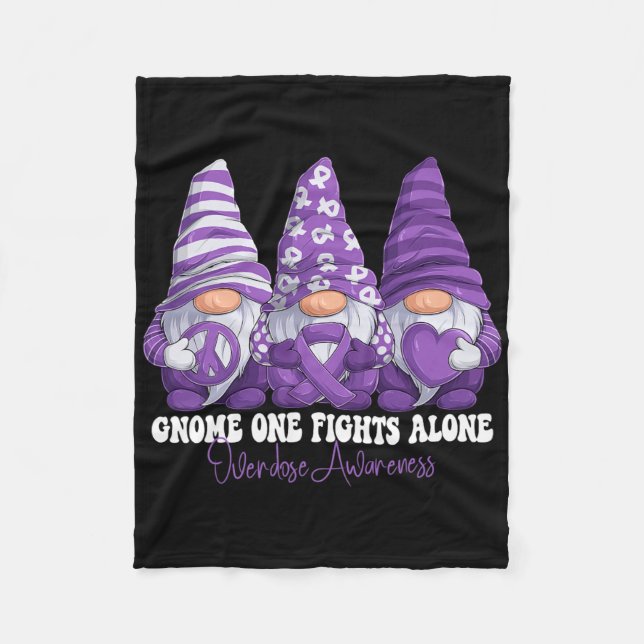 Overdose Awareness Month Purple Ribbon Gnomies Sup Fleece Blanket (Front)