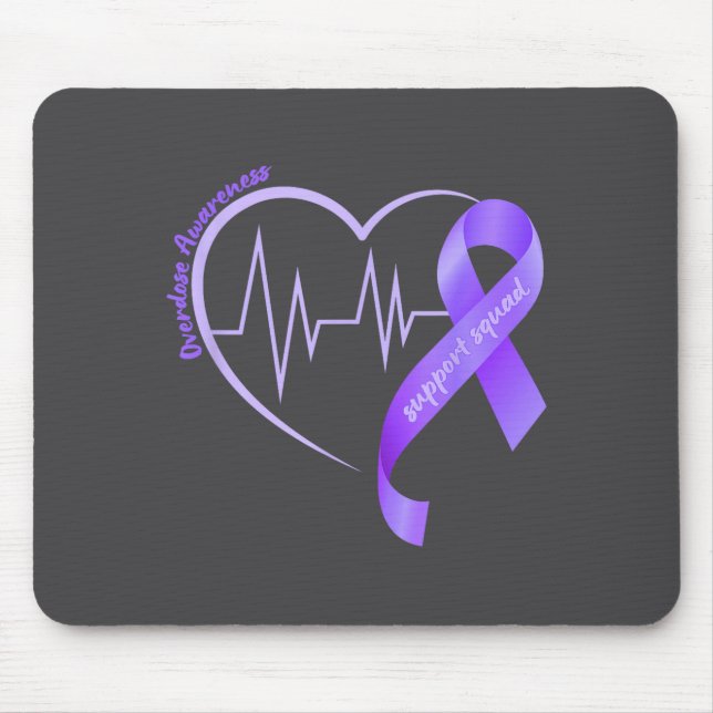 Overdose Awareness Month Purple Ribbon Heart Suprt Mouse Mat (Front)