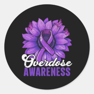Overdose Awareness Month Purple Ribbon Sunflower B Classic Round Sticker