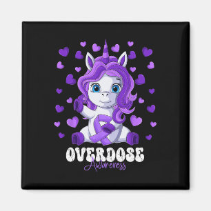 Overdose Awareness Month Purple Ribbon Unicorn Magnet