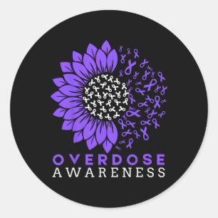 Overdose Awareness Month Sunflower Ribbon Purple Classic Round Sticker