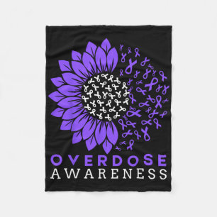 Overdose Awareness Month Sunflower Ribbon Purple Fleece Blanket
