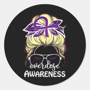 Overdose Awareness Outfit Messy Hair Bun Women Classic Round Sticker