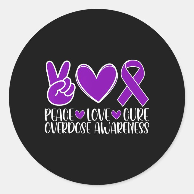 Overdose Awareness Peace Love Cure  Classic Round Sticker (Front)
