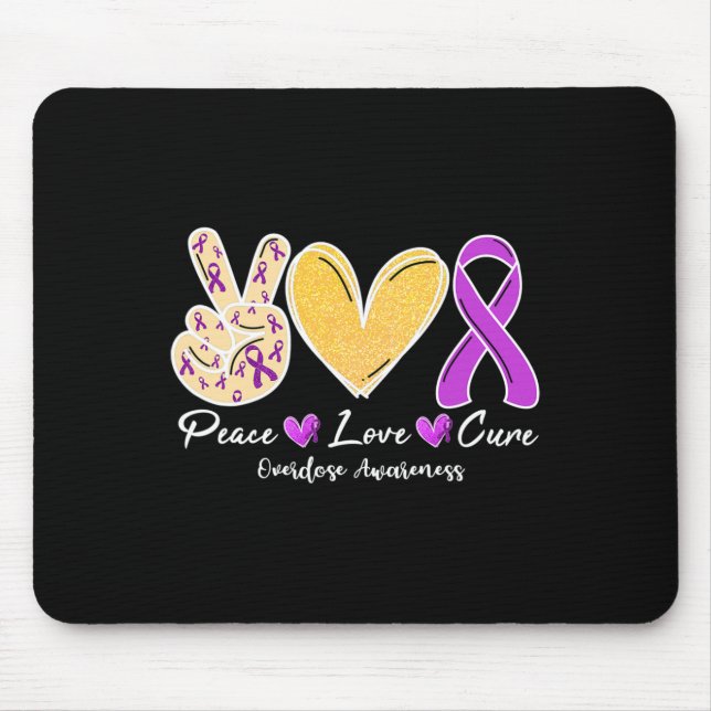 Overdose Awareness Peace Love Heart Ribbon Family  Mouse Mat (Front)