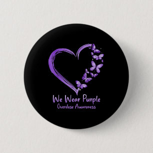 Overdose Awareness Purple Butterfly Heart 6 Cm Round Badge