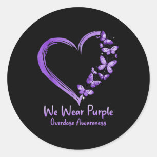 Overdose Awareness Purple Butterfly Heart Classic Round Sticker