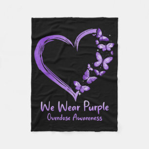 Overdose Awareness Purple Butterfly Heart Fleece Blanket