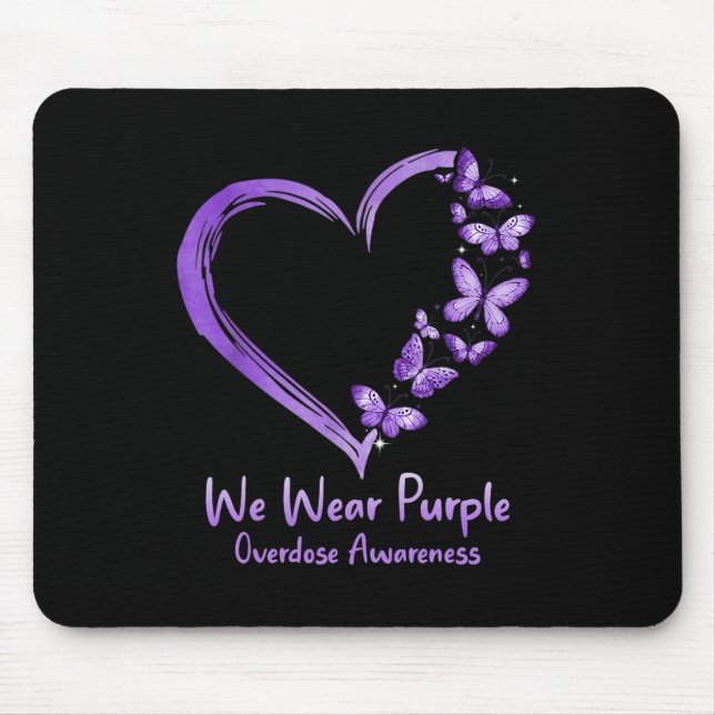 Overdose Awareness Purple Butterfly Heart Mouse Mat (Front)