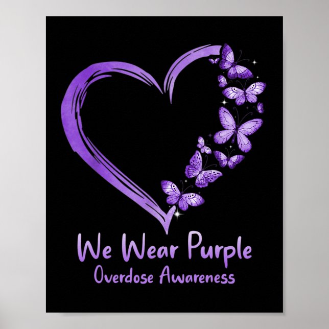 Overdose Awareness Purple Butterfly Heart Poster (Front)