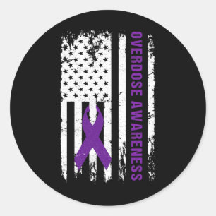 Overdose Awareness Purple Ribbon Addiction Recover Classic Round Sticker