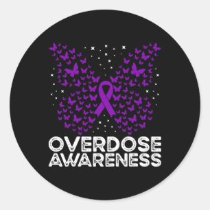 Overdose Awareness Purple Ribbon Butterfly Classic Round Sticker