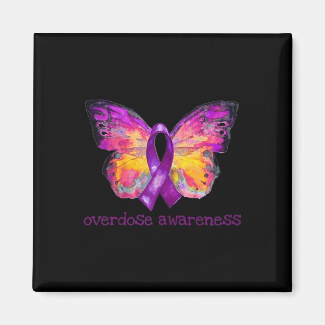 Overdose Awareness Purple Ribbon Butterfly Grief L Magnet (Front)