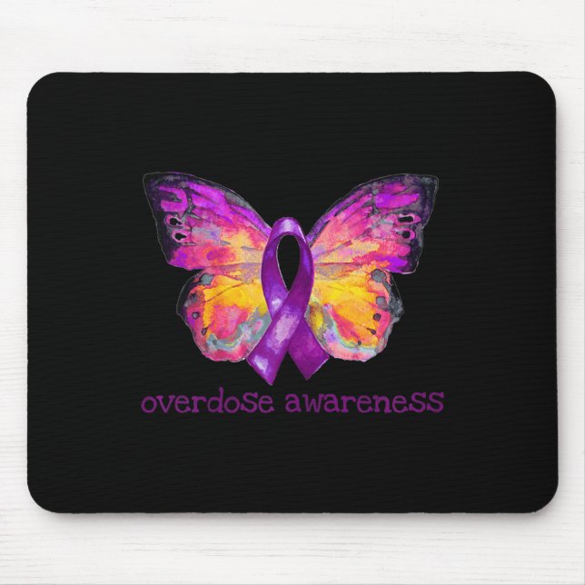 Overdose Awareness Purple Ribbon Butterfly Grief L Mouse Mat (Front)