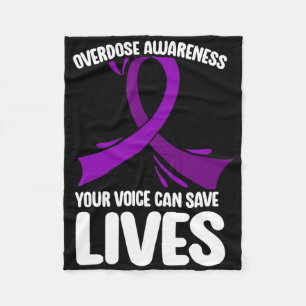 Overdose Awareness Purple Ribbon Drug Addiction 25 Fleece Blanket