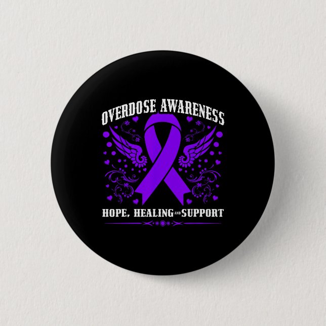 Overdose Awareness Purple Ribbon Drug Addiction 55 6 Cm Round Badge (Front)