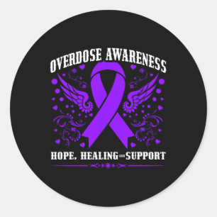 Overdose Awareness Purple Ribbon Drug Addiction 55 Classic Round Sticker