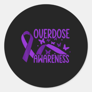 Overdose Awareness Purple Ribbon Drug Addiction 74 Classic Round Sticker