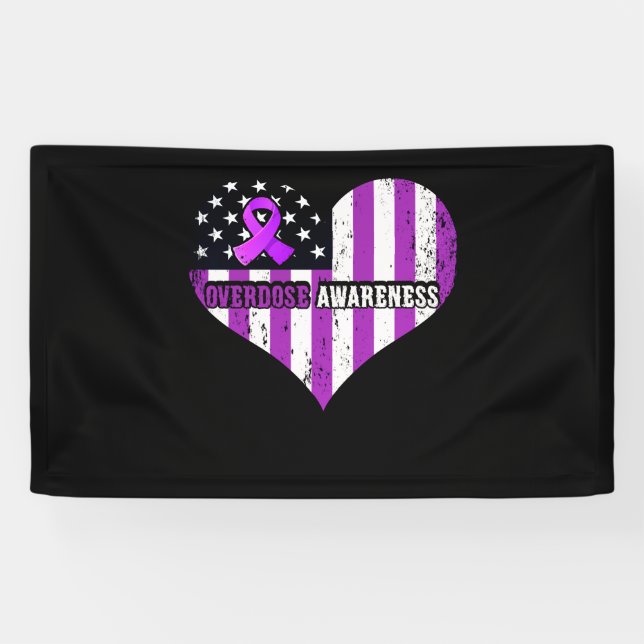 Overdose Awareness Purple Ribbon Drug Addiction Banner (Horizontal)