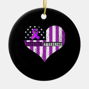 Overdose Awareness Purple Ribbon Drug Addiction Ceramic Tree Decoration