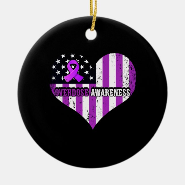 Overdose Awareness Purple Ribbon Drug Addiction Ceramic Tree Decoration (Front)