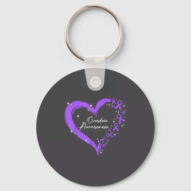 Overdose Awareness Purple Ribbon Drug Addiction He Key Ring (Front)