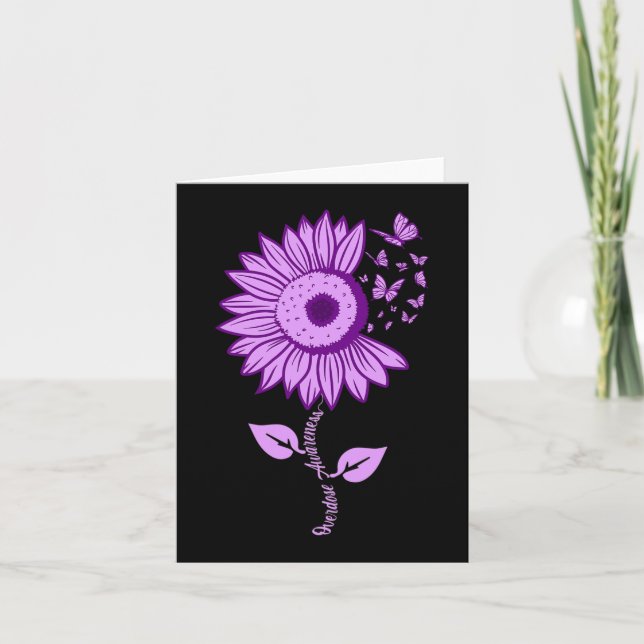 Overdose Awareness  Purple Ribbon Drug Addiction N Card (Front)