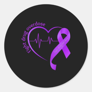 Overdose Awareness Purple Ribbon Drug Addiction Re Classic Round Sticker