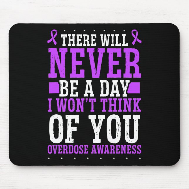 Overdose Awareness Purple Ribbon Think of you Drug Mouse Mat (Front)