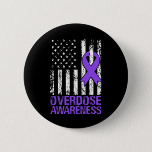 Overdose Awareness Purple Ribbon Usa Flag Drug Add 6 Cm Round Badge