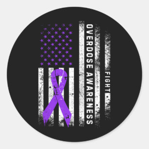 Overdose Awareness Purple Ribbon Usa Flag Drug Add Classic Round Sticker