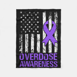 Overdose Awareness Purple Ribbon Usa Flag Drug Add Fleece Blanket