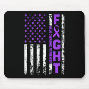 Overdose Awareness Purple Ribbon Usa Flag Drug Add Mouse Mat