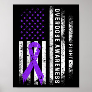 Overdose Awareness Purple Ribbon Usa Flag Drug Add Poster